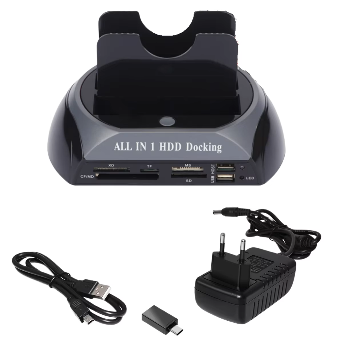 USB 2.0 zu IDE SATA Festplatten-Dockingstation All-in-One-Dockingstation Dual Bracket 2,5 Zoll 3,5 Zoll ESATA mit Kartenrea: WEISS