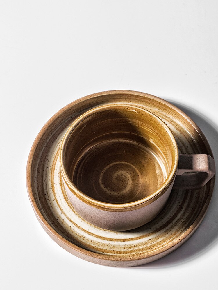 Japanese Style European Style Ceramic Coffee Cup and Saucer Set Vintage Cappuccino Coffee Cup Vaso Para Cafe Mug BD50CS
