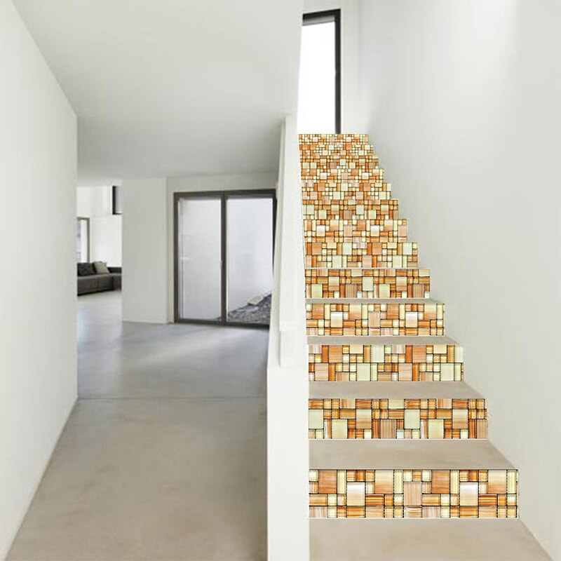 PVC wallpaper wooden combination simple 13 pieces of DIY stair stickers, step stickers wall stickers