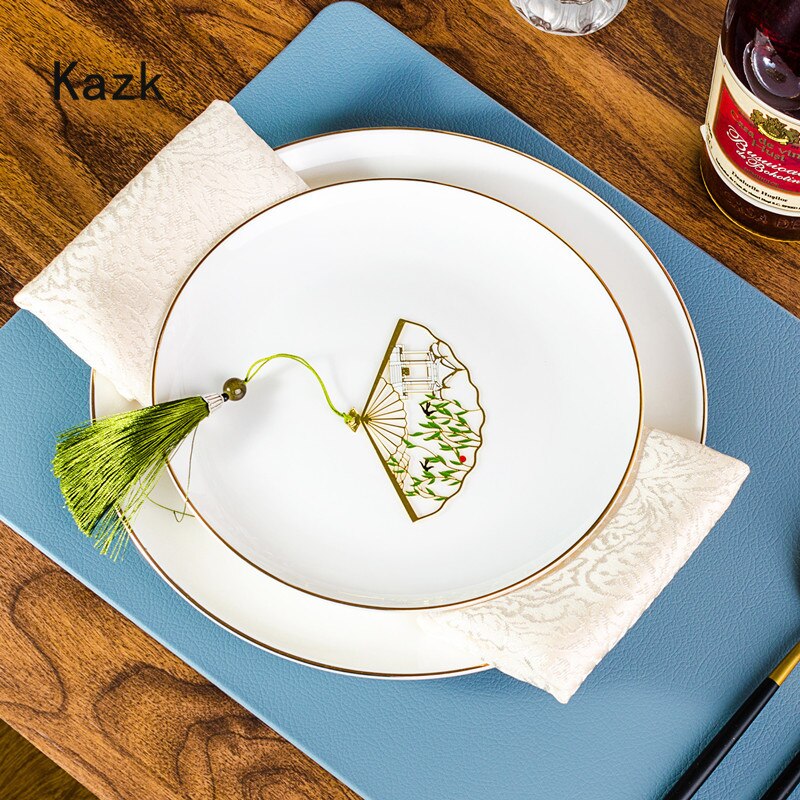 Simplicity Golden Edge Ceramic Plate Household Dining Table Steak Dinner Plate Dessert Salad Dishes Luxurious Tableware Set