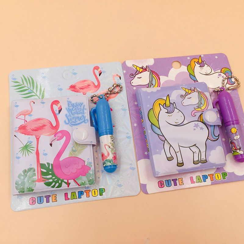 Unicorn Flamingo Kawaii Mini Notebook Ballpoint Pen Set with Pink and Purple Notepad Stationery for Children