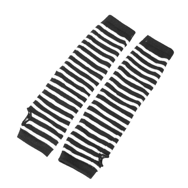 Paar Wit Zwart Stripes Acryl Vingerloze Arm Warmers Handschoenen Voor Vrouwen
