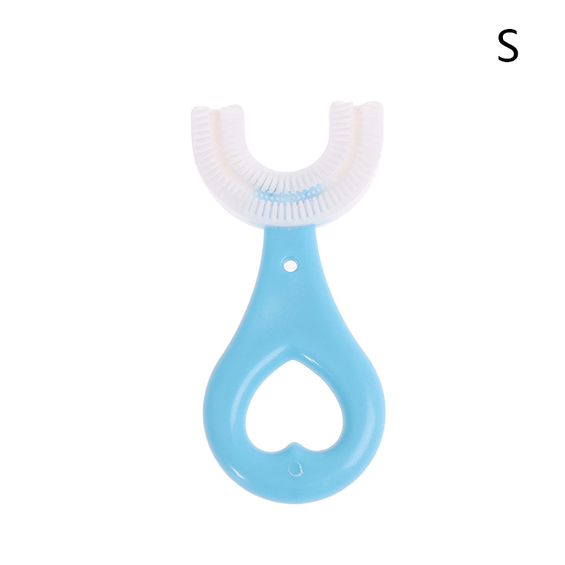 1PCS Cartoon Pattern Hand-Held Version U Silicon Toothbrush Children's Infant Toothbrush Mouth-Cleaning Manual Toothbrush: blue S