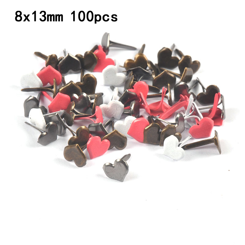 Tachuelas de Metal con forma de corazón y estrella de colores, artesanías, adornos para álbum de recortes, sujetadores, accesorios de decoración hechos a mano: C2124  100pcs