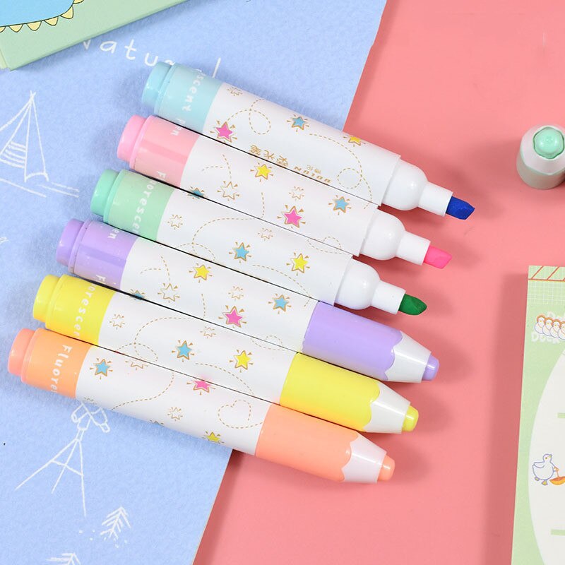6 Pcs/lot Mini Highlighter Pen Marker Pens Kawaii Highlighters Stationery Material Escolar Writing Cute School Supplies