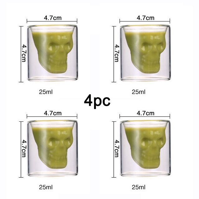 Halloween Skull Head Crystal Bottle Whiskey Vodka Wine Decanter Bottle Whisky Glass Beer Glass Spirits Cup Water Glass Bar Home: 25ML-4PC