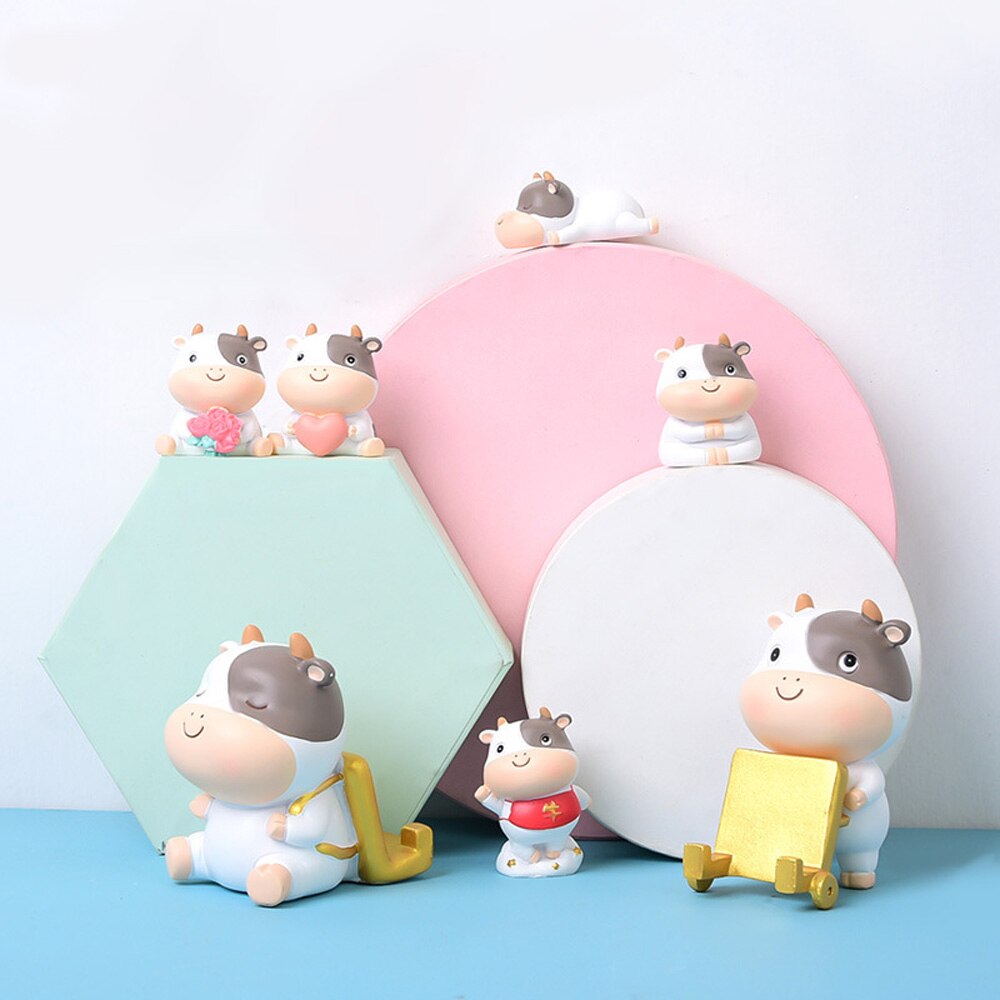 The Ox Year Figurines Cute Cartoon Doll Home Office Desk Resin Decoration Handmade DIY Craft For Childern