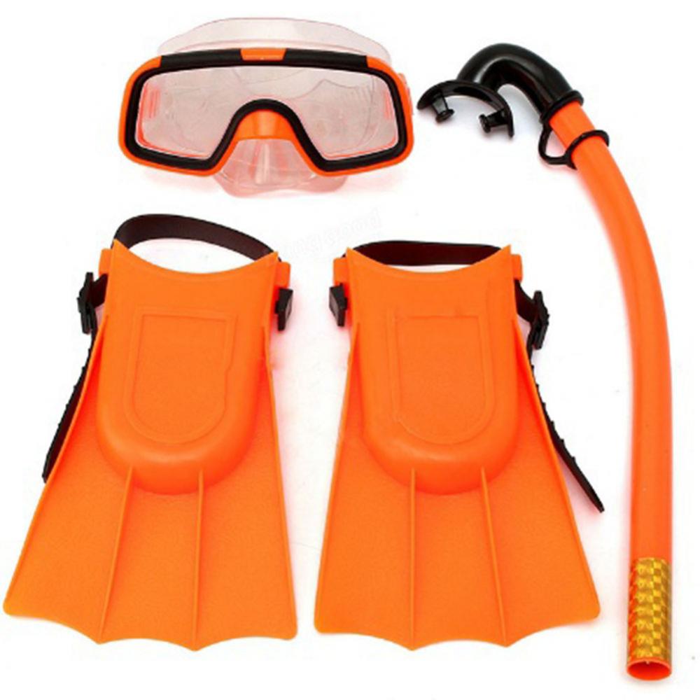 80% Children Kids 3Pcs Swimming Diving Goggles Snorkel Masks Snorkeling Flippers Set Water Equipment Accessories: Orange