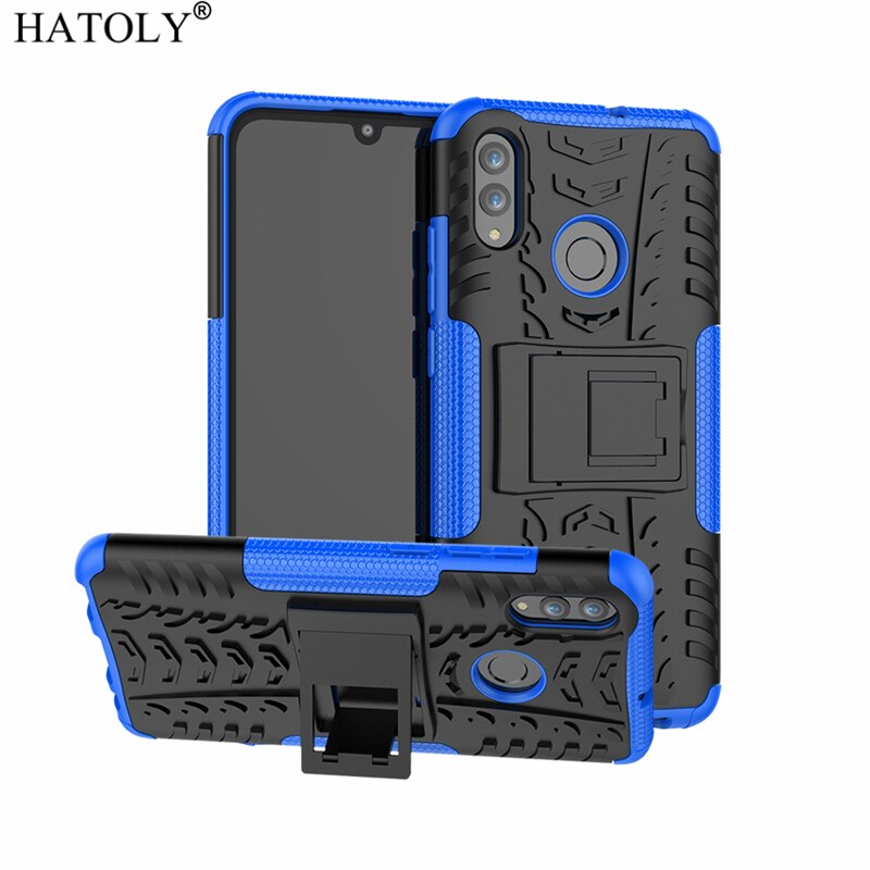Peaktop til cover huawei p smart case panser silikone hård plast cover til huawei psmart med telefonholder stativ: Blå