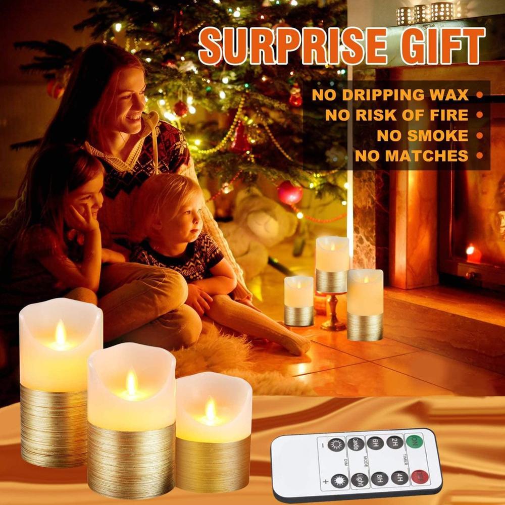 Electronic Golden LED Simulation Swing Candle Flameless Real Wax Flickering Moving Simulation Candle Light Pillar Candle