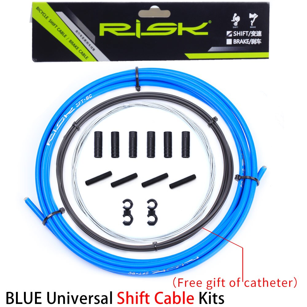 Risk Basic-Cable de cambio de marchas Universal para bicicleta, juego de cables de repuesto para delantera y trasera, interior y exterior, para MTB y bicicleta de carretera: Shift Cable Blue