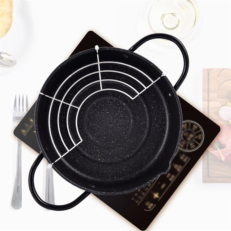 1 pc jernstekegryte mini japansk stekepanne universell liten frityrkoker tempura kyllingvinger med filter tilbehør til hjemmekjøkken