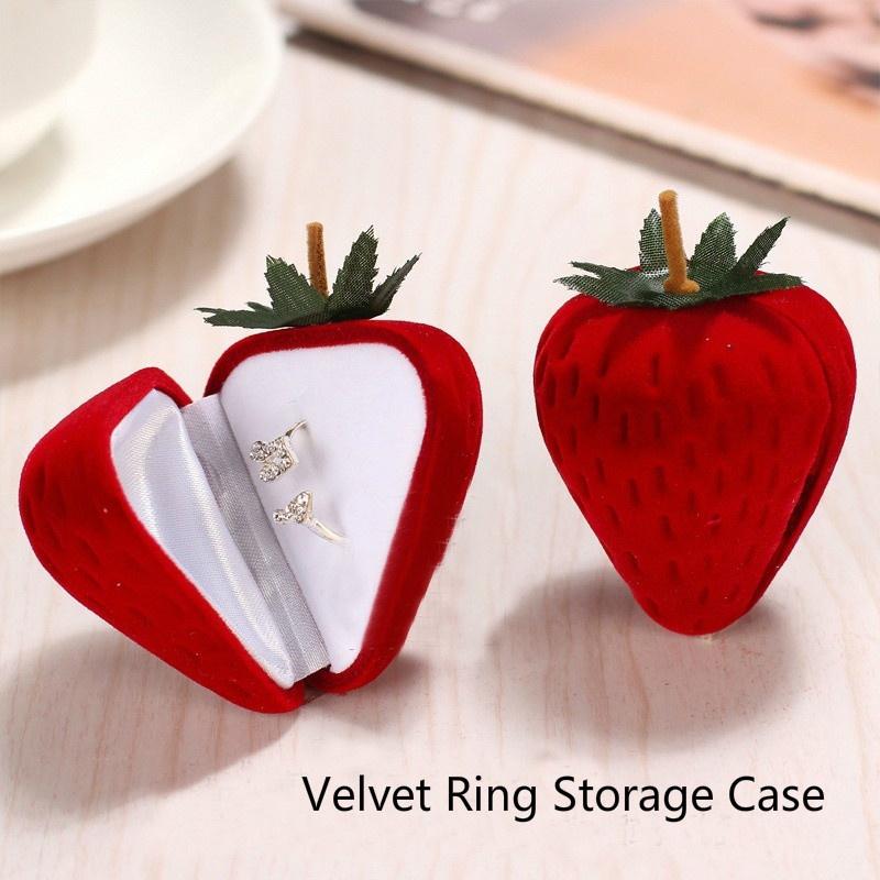 1 Pcs Ring Storage Case Aardbei Vorm Fluwelen Ring Opbergdoos Sieraden Doos Ring Protector Massaal Box