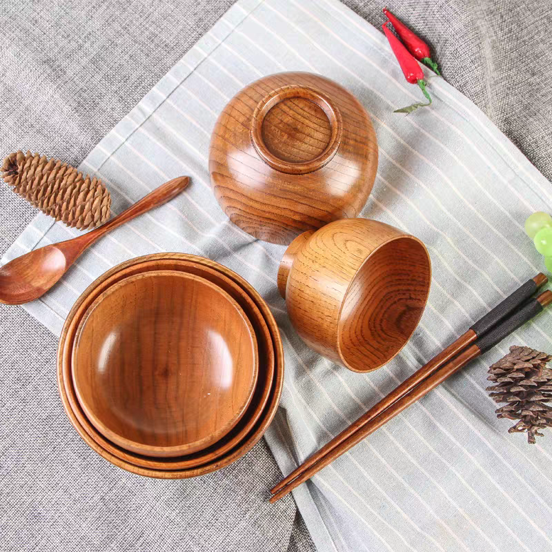 Japanische Holz schalen Jujube Holz Kinder Baby Erwachsene kleine Suppen tassen Massivholz Salats ch üsseln Retro Haushalts geschirr