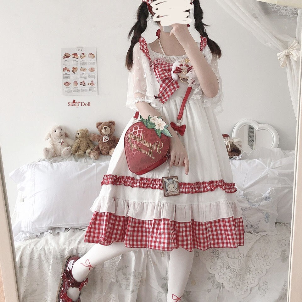 Yuipo Japanse Lolita Jsk Jurk Gagley Landelijke Stijl Verstoorde Strik Kawaii Kant Frilled Zachte Meisje Sling Jurk Kawaii Kleding
