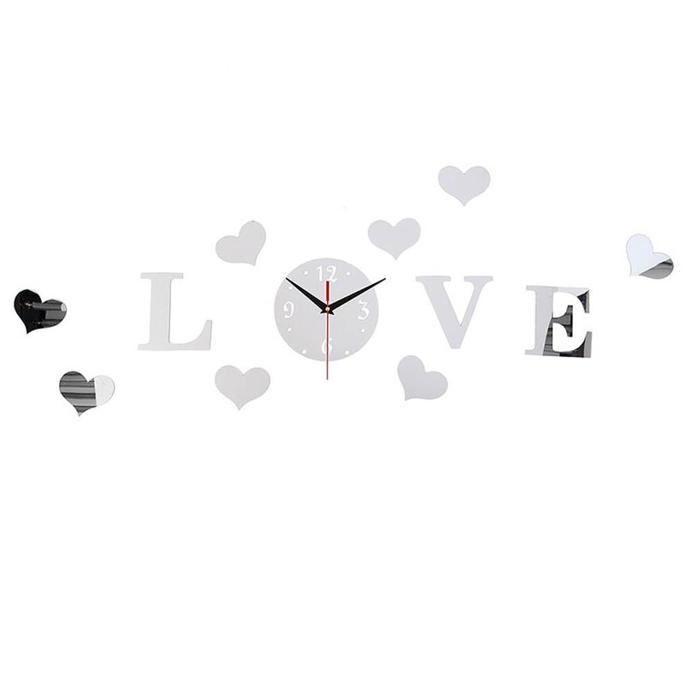 Staande klok wandklok sticker acryl glas 3d 3d zilver thuis diy klok horloge spiegel effect decoratie liefdeskamer brief