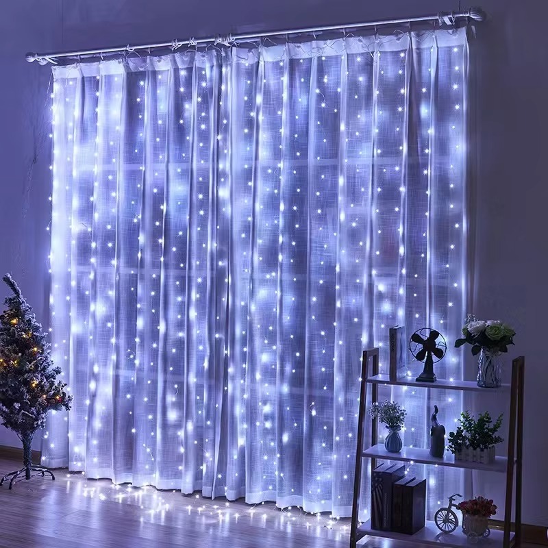 Christmas Lights Curtains for Windows Led Fairy Year Lighting Room String Battery Powered Garland Waterfalls Decorations: WHITE / D