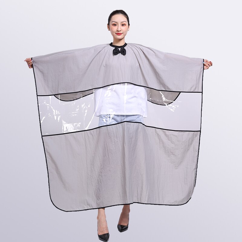 LOGO de personalización, capas de corte de pelo para salón de adultos, capa de peluquería para peluquero, capa de peluquería para peluquería, tela impermeable de pelo: Gray with Knot