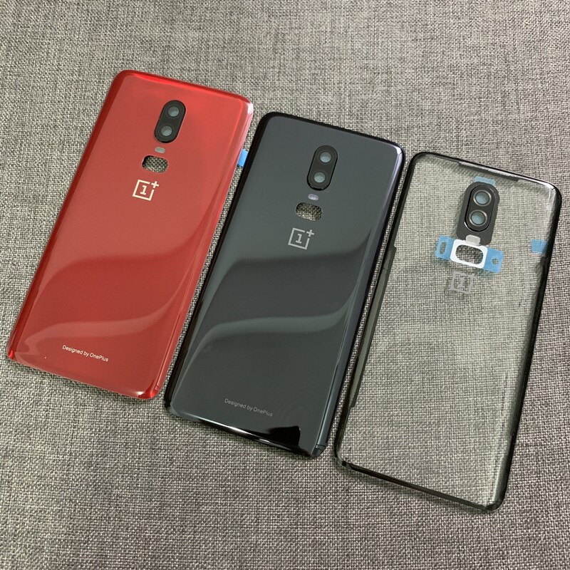 Carcasa trasera Oneplus6 para Oneplus 6 One Plus, cubierta trasera de cristal, reparación, reemplazo de batería de teléfono, funda de puerta + pegamento de logotipo de lente de cámara