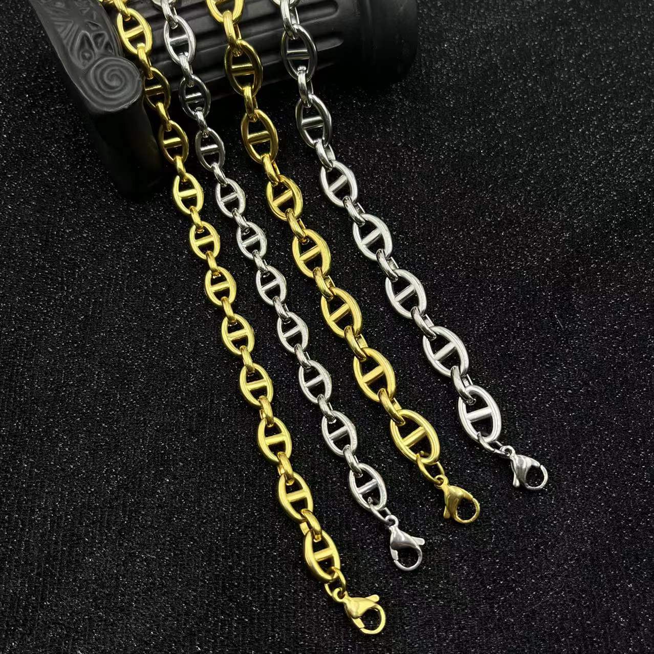 USENSET 8mm 10MM Stainless Steel Chain Hand Assembled Necklace For Men Women Hip Hop Jewlry