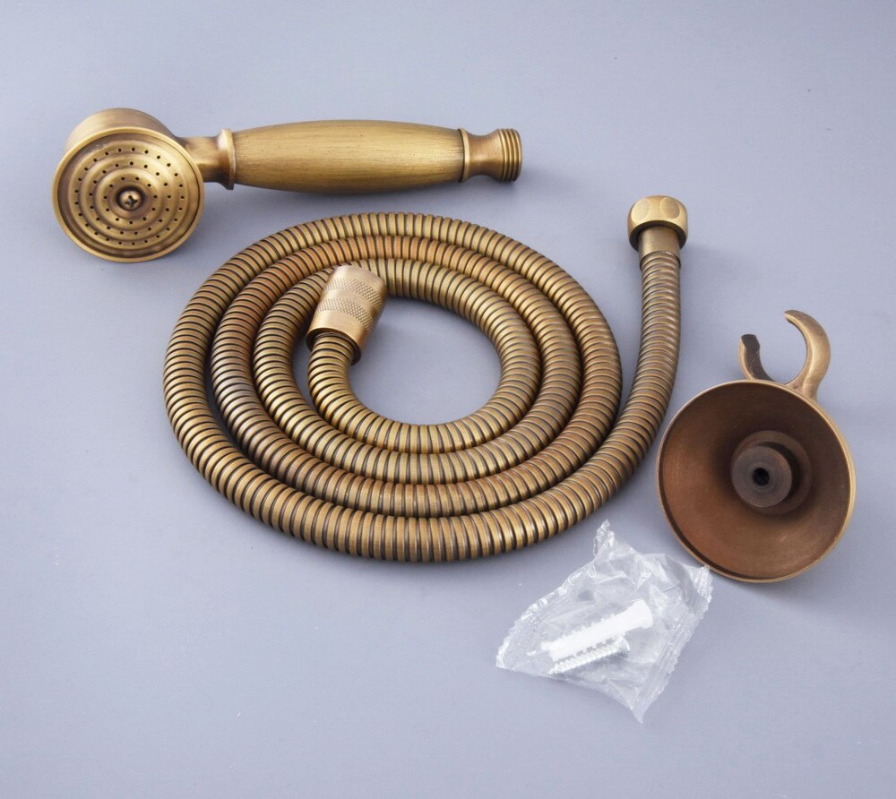 Antique Brass Hand Held Shower Head Wall Holder Bracket 1.5M Hose Set Water Saving Bathroom Handheld Sprayer ahh120