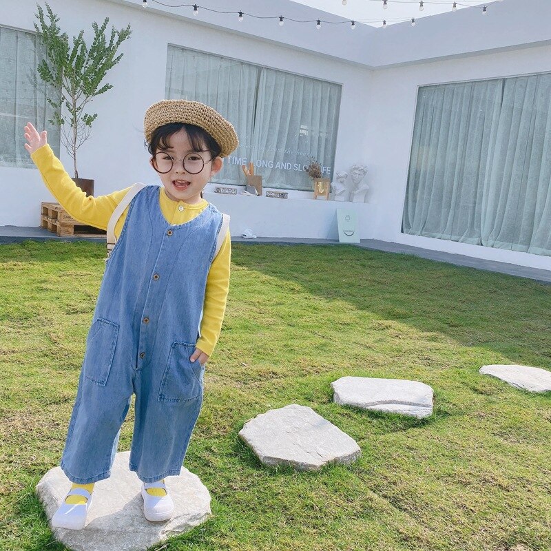 Herfst koreaanse kinderkleding babymeisjes overalls peutermeisjes denim jarretelbroeken kinderen jongens mode cowboybroek