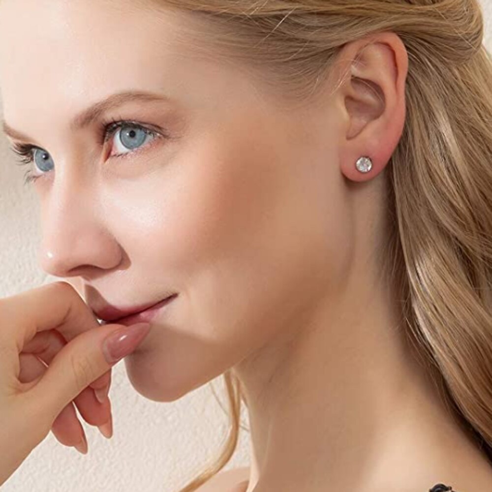 ZMZY-pendientes de broche para boda para hombre y mujer, piedra AAA CZ brillante, accesorios de joyería de cristal, acero inoxidable, 6 pares por paquete