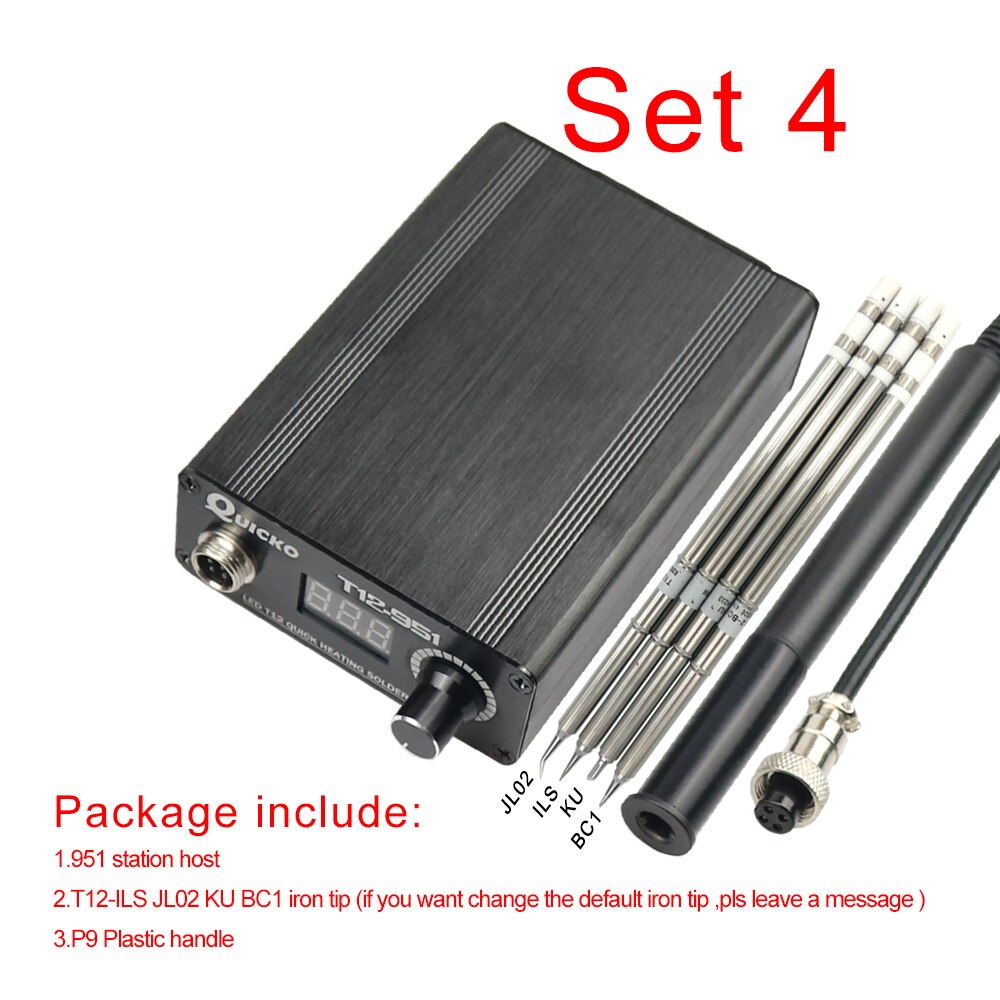 LED T12-951 Digital Controller Soldering Station Electronic solder Iron with P9 plastic handle and iron tips without power cable: SET4