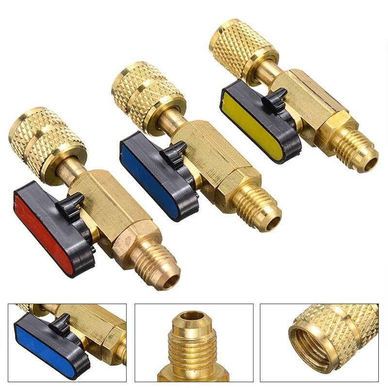 Válvulas de bola recta refrigerante R410A de latón, mangueras de carga de CA de latón de 1/4 "macho a 1/4" / 5/16 "hembra SAE, , 3 uds.