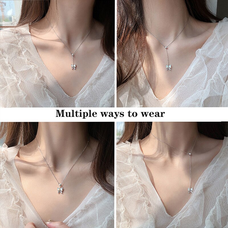 Anenjery delicate natuurlijke schelp vlinder ketting voor vrouwen kwast ketting hanger sleutelbeen ketting verstelbaar s -n655
