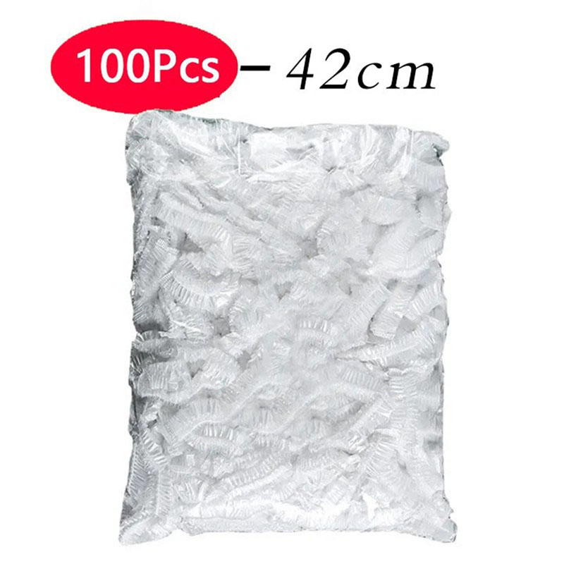 50 stuks wegwerp voedselafdekkingen van plastic folie, voedselveilige plastic zakjes voor fruit en groenten, elastische plastic zakjes, keukenorganizer: Lichtgrijs