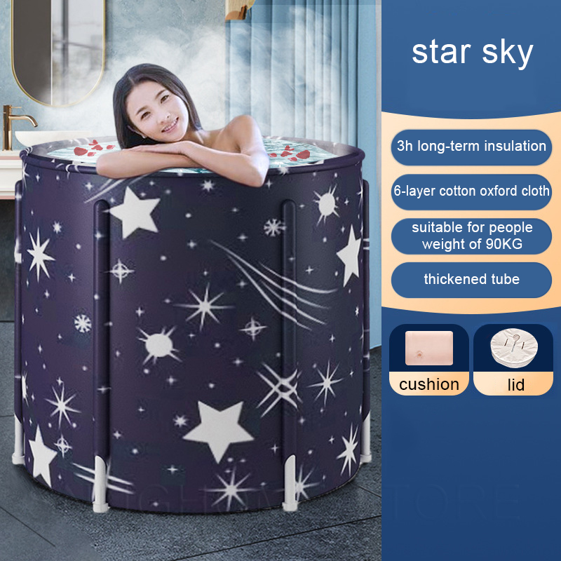 Cubo de bañera plegable portátil, gran capacidad, baño de hielo, ducha de invierno, instalación gratuita, baño para adultos y bebés: Azul oscuro