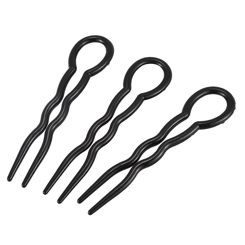 1 Set (3 Stuks) Ic Plastic U-vormige Haar Naald Haar Vlecht, Zwart