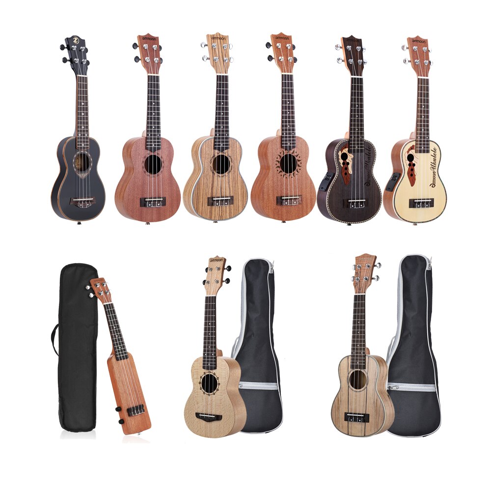 Ammoon-ukelele acústico de 21 pulgadas, instrumento Musical de cuerda de 4 cuerdas con 15 trastes, diferentes tipos de Guitarra