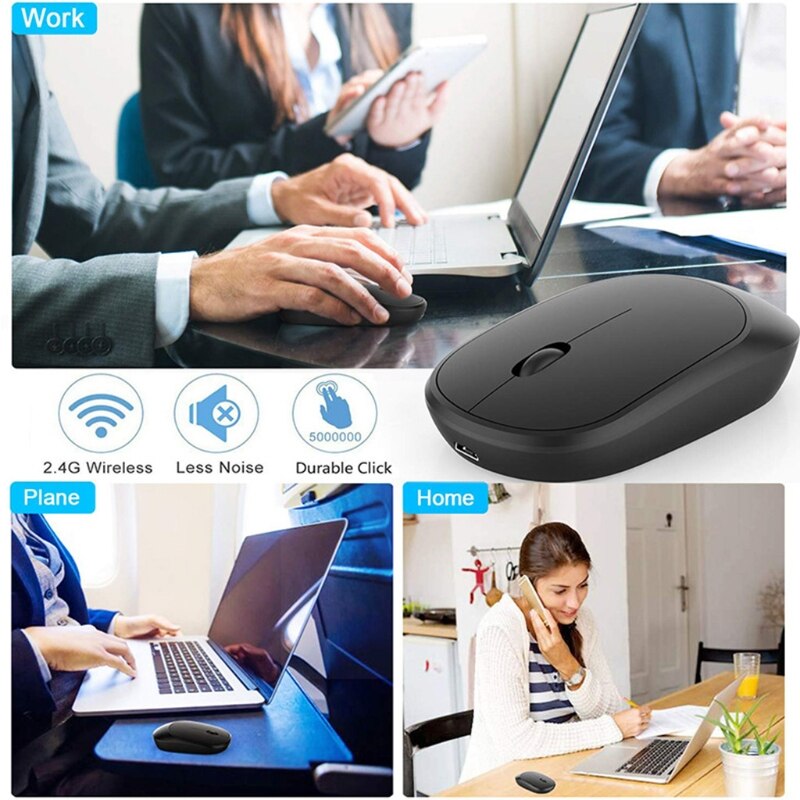 Black Portable Wireless Mouse RGB Optical1600dpi Computer Mouse Simple Optical Mouse Silent Mice Ergonomic for Home