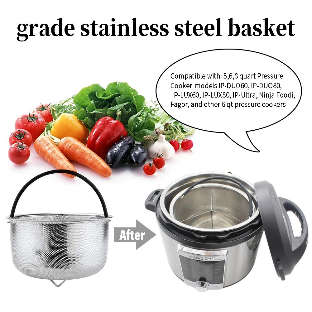 Stainless Steel Steamer Basket Pressure Cooker Accessories Large Capacity Steam Basket for 6 Quart Insert Strainer with Handle
