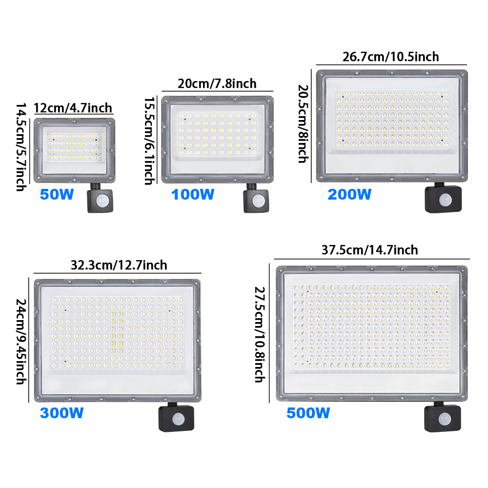 Luz de inundación LED para exteriores 500W 300W 200W 220V Sensor de movimiento foco impermeable iluminación de jardín reflector de paisaje lámpara de calle