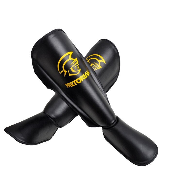 Kick boxing Muay thai MMA-espinilleras de cuero PU para niños y adultos, protectores de piernas para Karate,