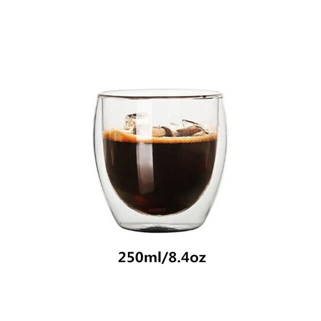 Double Wall Espresso Cup 80/250/350/450ml Heat Resistant Clear Glass Double Bottom Cup Cafe Drinkware Kitchen Bar Drinking Cup: 250ml-1pcs
