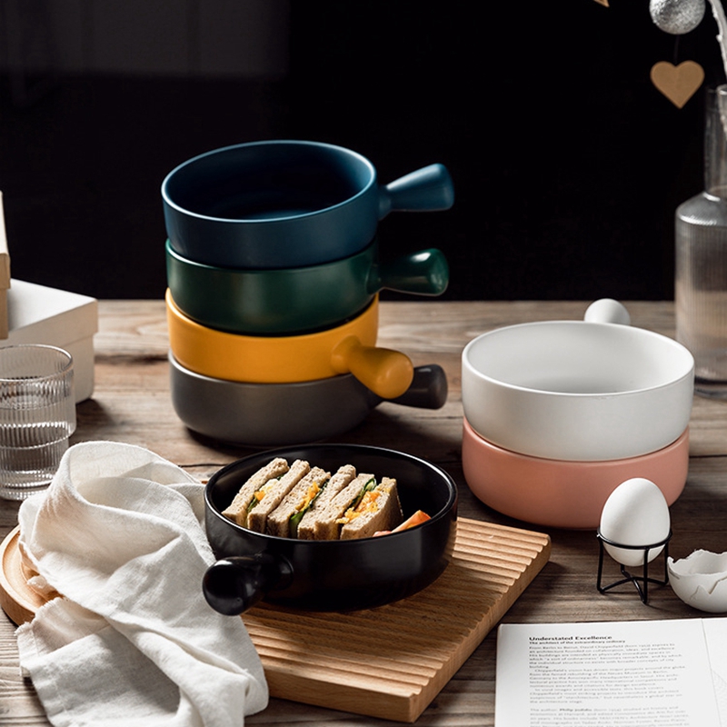 Ceramic With Handle Bowl Salad Bowl Oven Special Baking Bowl Baked Rice Bowl Fruit Dessert Bowl Instant Noodle Bowl
