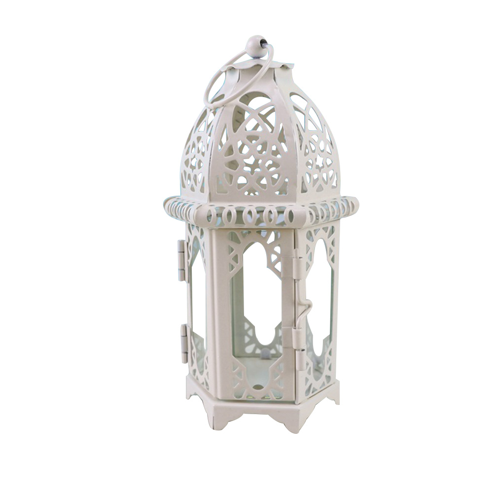Klassieke Marokkaanse Stijl Hollow Kaarshouder Winddicht Kaarshouder Opknoping Lantaarn Smeedijzeren Glas Lantaarn Kandelaar: 01