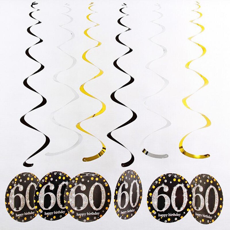 6pcs/set PVC Spiral Happy Birthday Swirl 18 21 30 40 50 60 70 Years Old Hanging Birthday Party Decorations Colored Ribbon