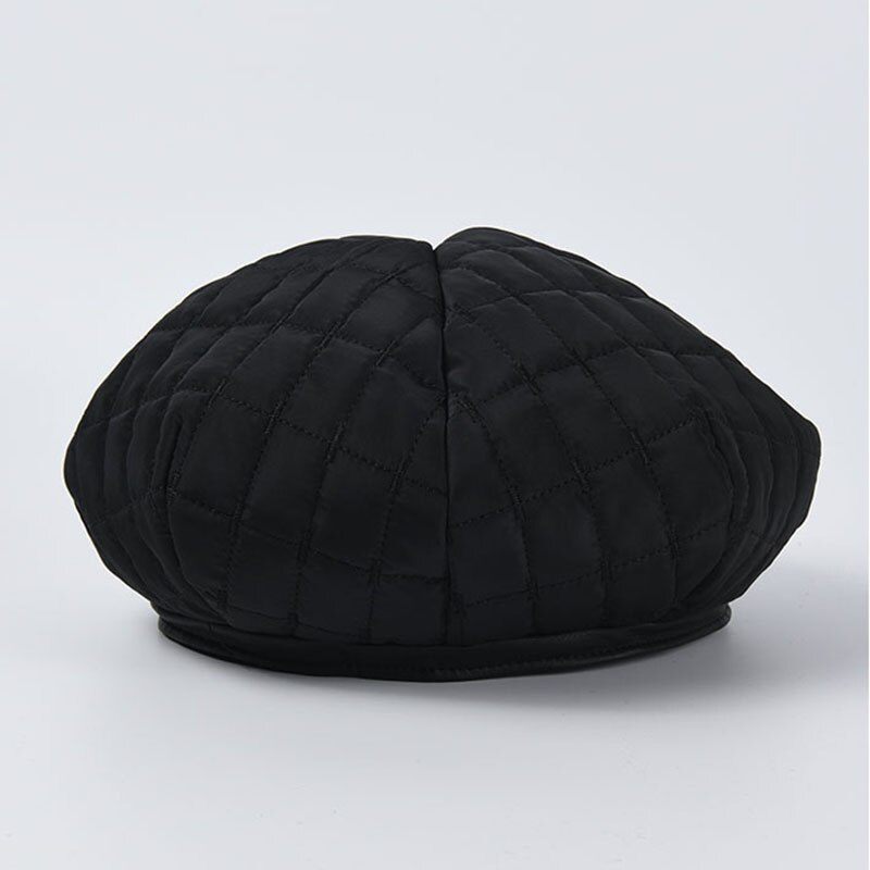 Women Black Plaid Beret Oversized Berets Female Japanese Warm Big Pumpkin Hat B070