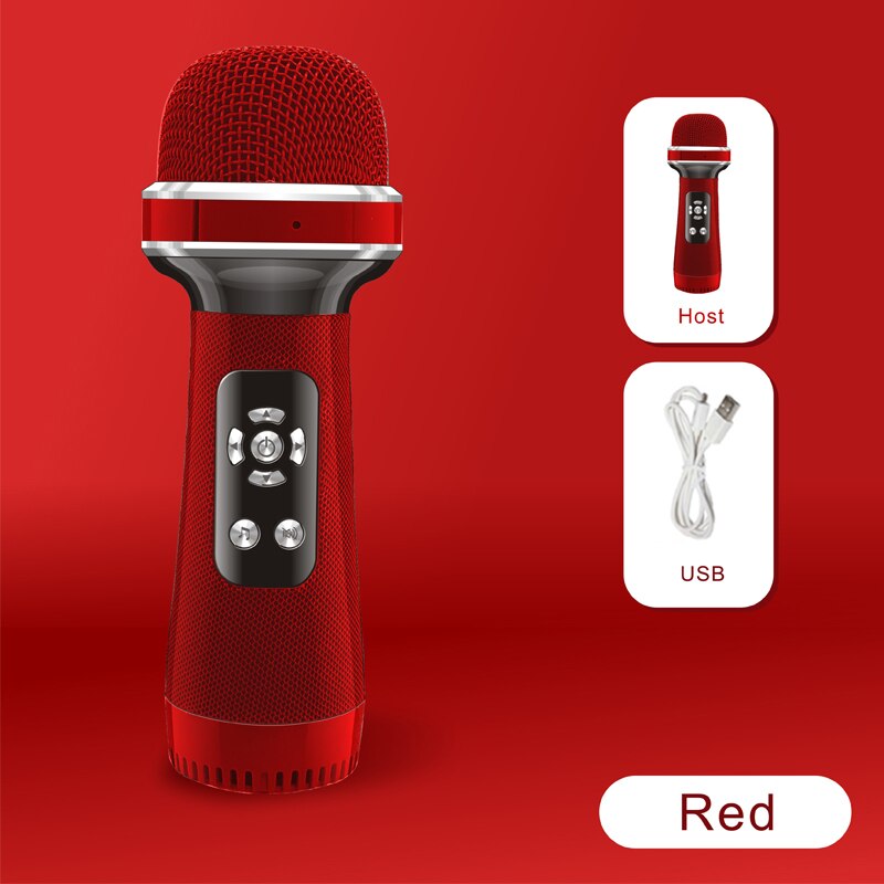 KINGLUCKY-Micrófono de Karaoke LY198, accesorio de mano, Bluetooth, inalámbrico, para niños, de navidad: Rojo