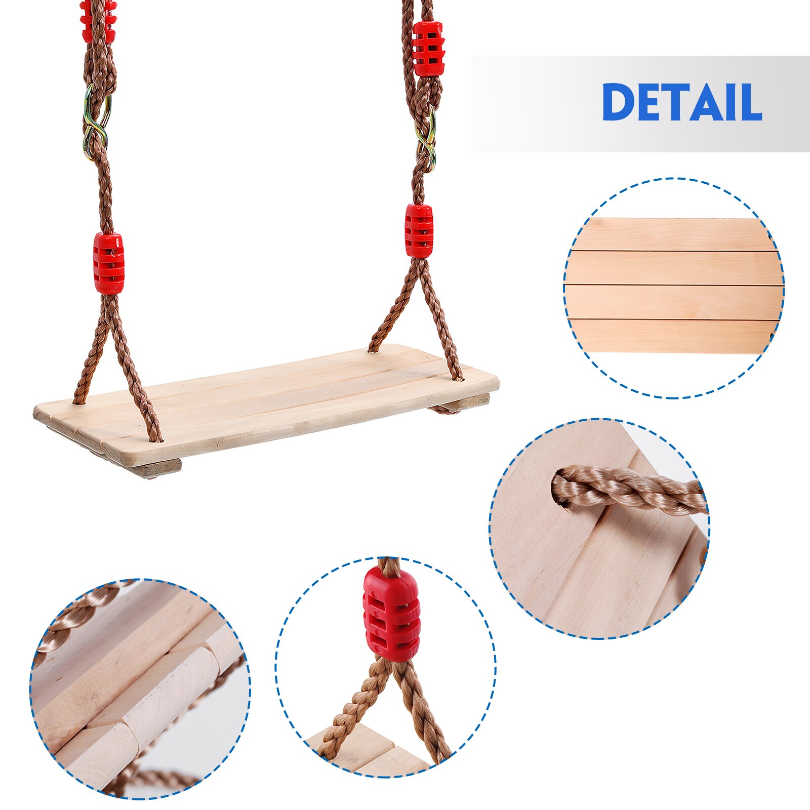 Rope With Rectangle Plastic Seat Swing Kids Hanging Seat With Height Adjustable Ropes Outdoor Play Parent-Children Interaction