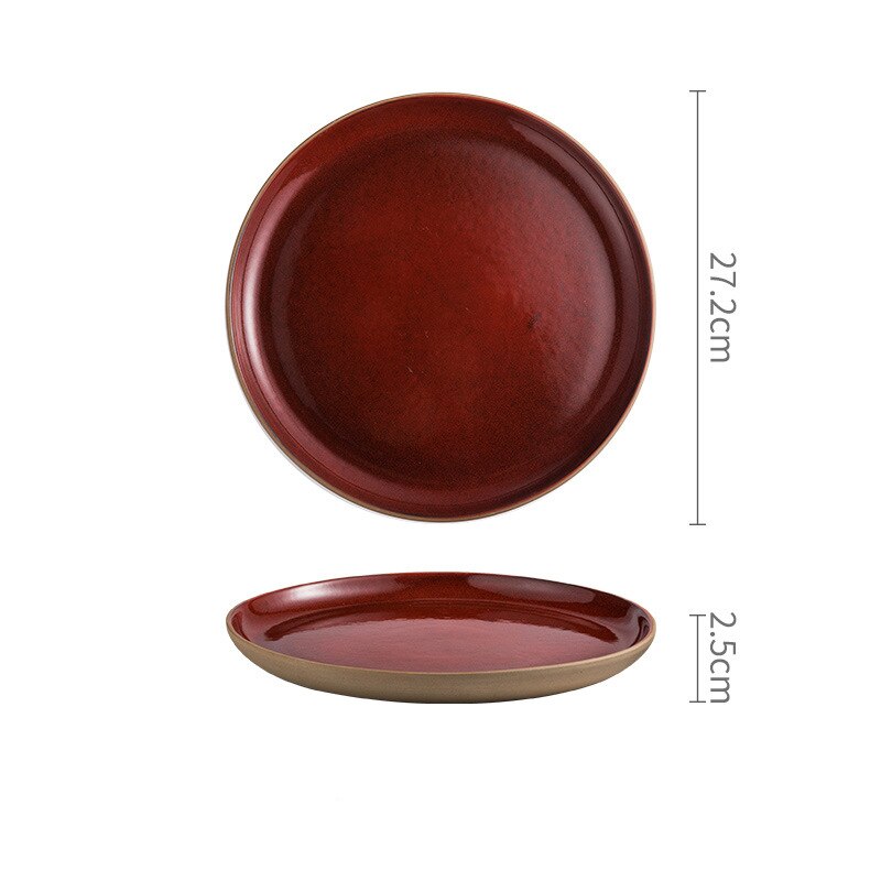 ANTOWALL Special Red Color Dinneware Ceramic Home Restaurant Deep Dish Canteen Steak Dinner Plate Tableware: Big Plate