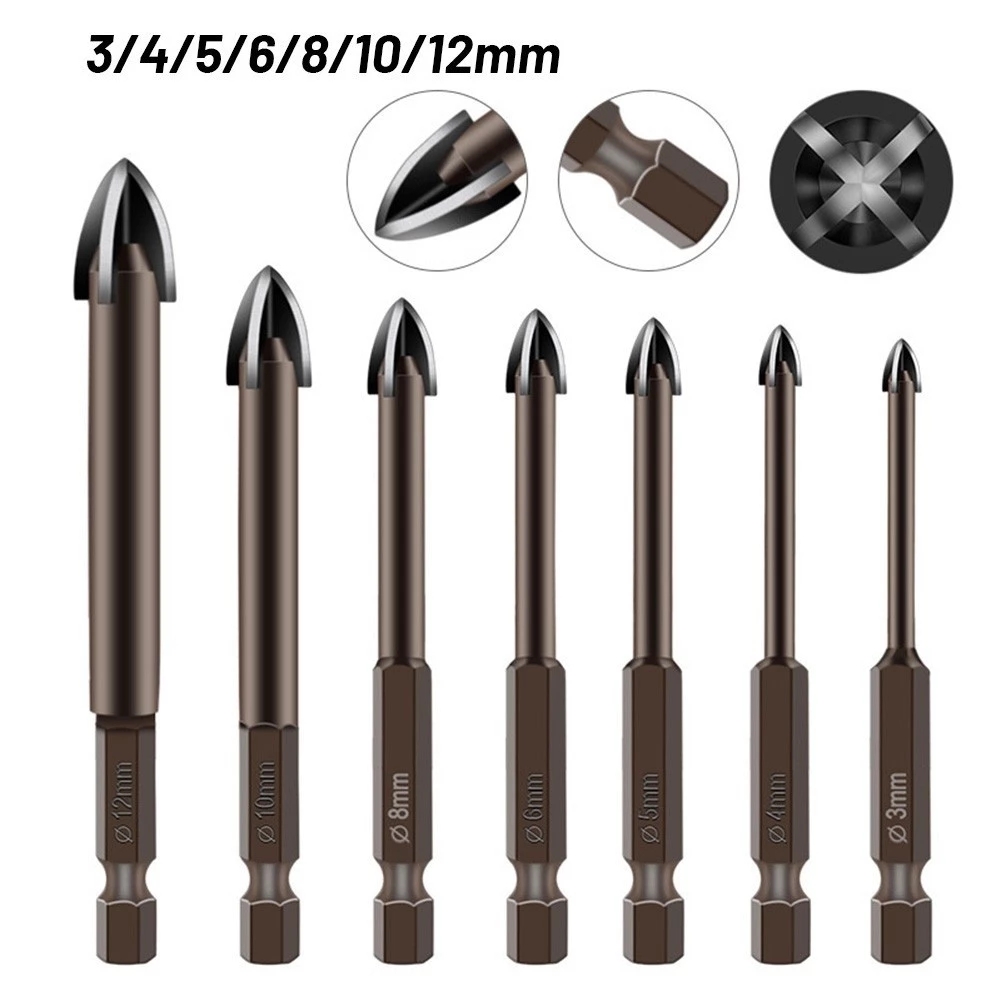 1Pc 3-12mm Cross Hex Tile Drill Bits Set For Glass Ceramic Concrete Hole Opener Brick Alloy Triangle Drill Bit Tool Kit