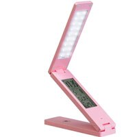 Opvouwbare LED bureaulamp Oplaadbare Leeslamp Touch Control Kalender Wekker Temperatuur Dimbare Tafellamp studie lamp: Roze