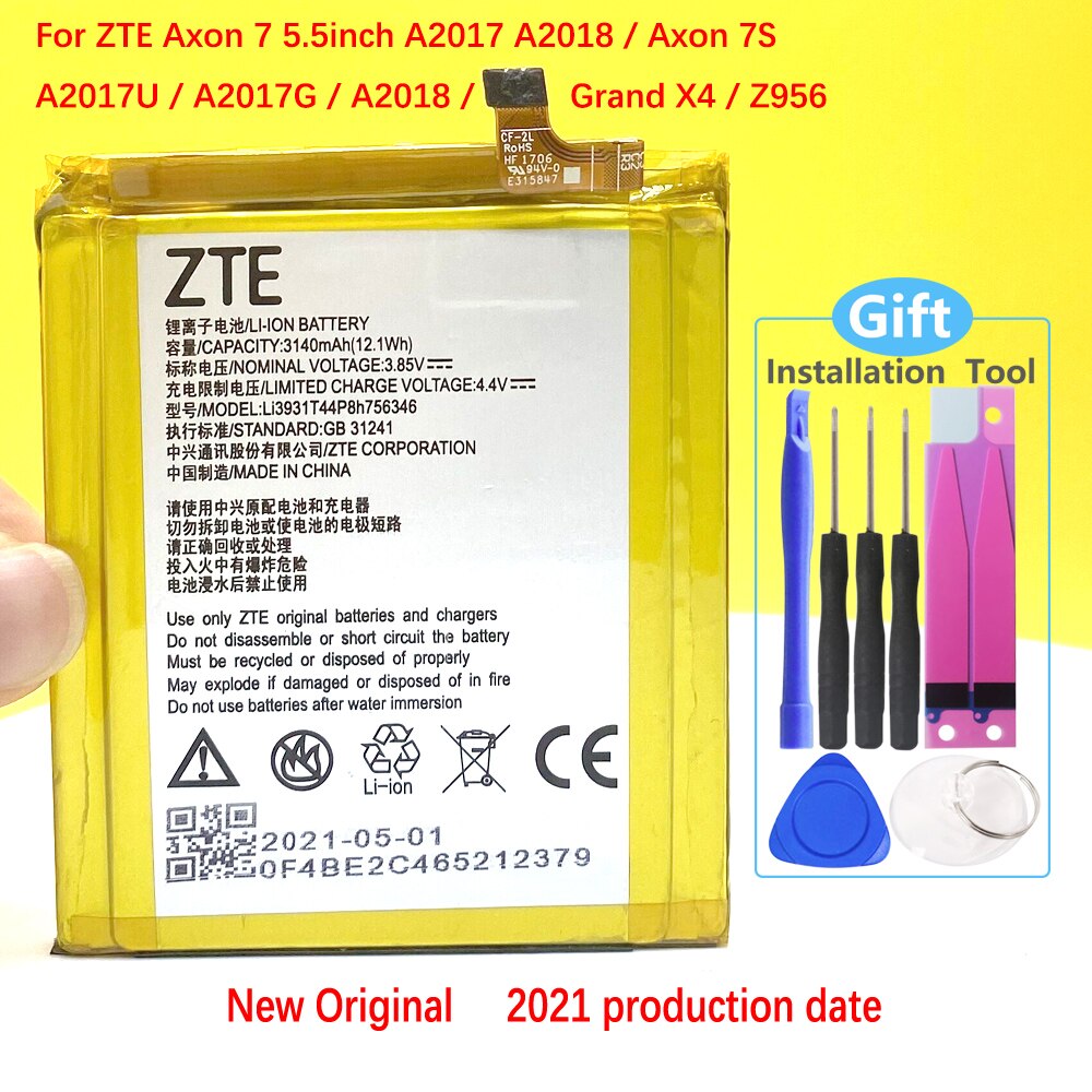 D&#39;origine Li3931T44P8h756346 Batterie Pour ZTE Axon 7 5.5 pouces 7S A2017 A2018 A2017U Axon 8 Lame V8 Pro Grand X4 Z978 Z971 Z956