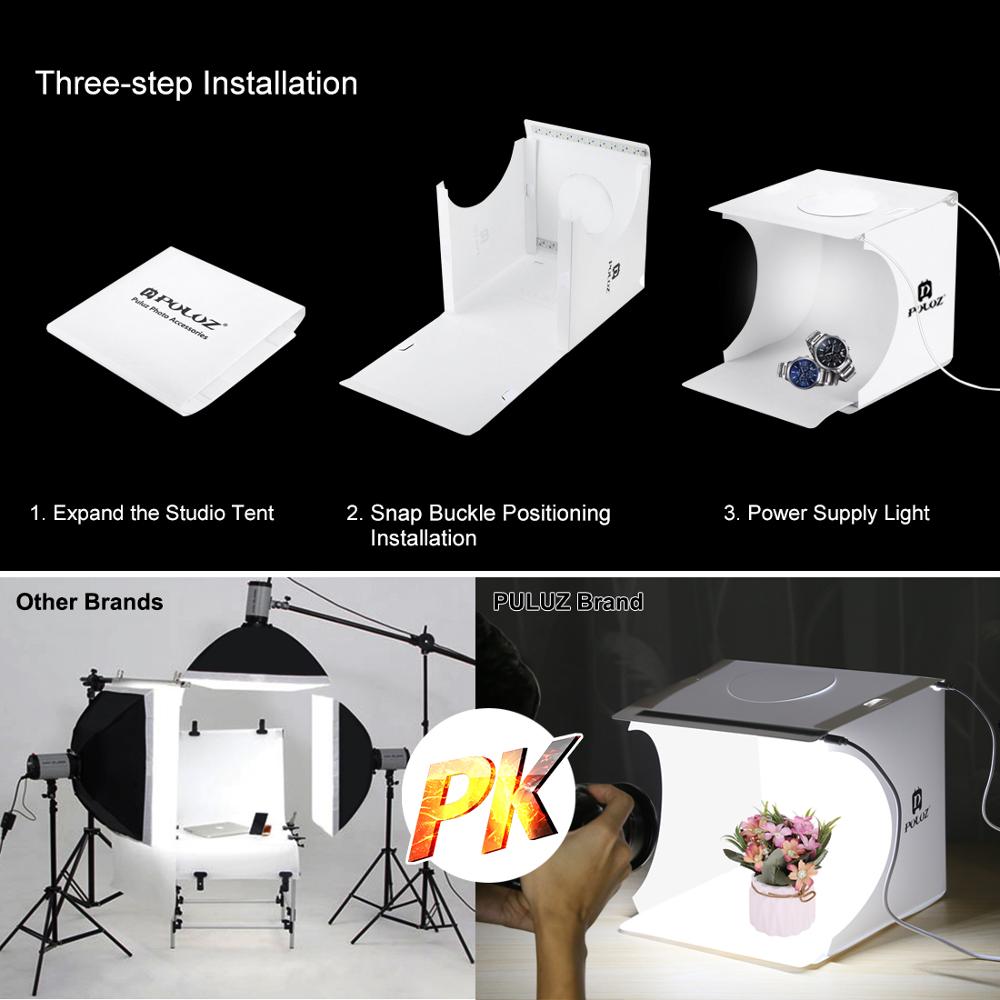 PULUZ Miniature Tabletop Shooting Box Photography Studio Light Box Lightbox Diffuser Softbox Kit 6 Color Backdrops 2*LED Panels